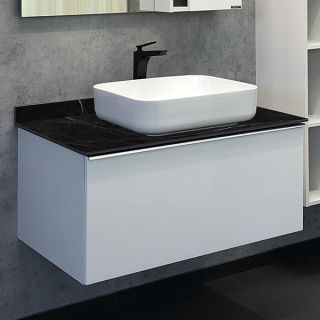 Тумба-умывальник Comforty Милан-90 белая со столешницей под мрамор Калакатта Блэк с раковиной Comforty T-Y9378