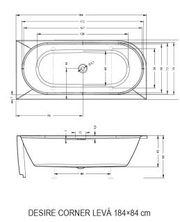 Акриловая ванна Riho Desire Corner Glossy Sparkle System Fall B088009005 L 184x84см с аэромассажем заполнение через перелив белый