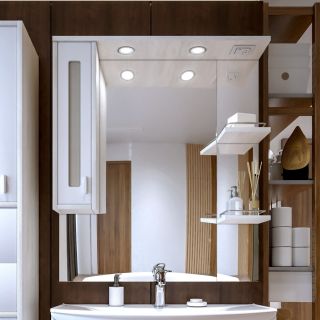 Зеркальный шкаф с подсветкой Бриклаер Бали 4627125412035 левый 90 см лиственница/белый