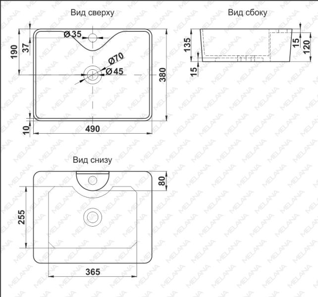 Накладная раковина Melana 7291-805 49см белый
