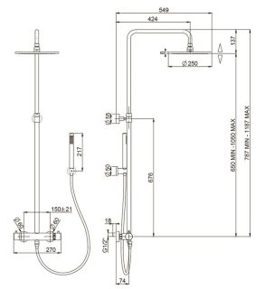 Душевая стойка Paini Cox 78PJ689TH с термостатом матовое золото