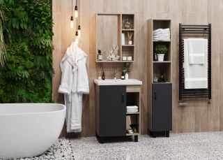 Напольная тумба под раковину Onika Тимбер 106141 60см серый матовый/дуб сонома