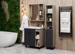 Напольная тумба под раковину Onika Тимбер 107057 70см серый матовый/дуб сонома