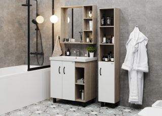 Напольная тумба под раковину Onika Тимбер 108052 80см белый матовый/дуб сонома