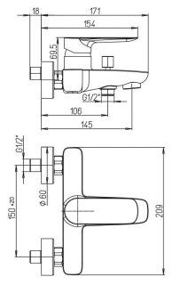 Смеситель для ванны Paini Nove 09YO111 чёрный матовый