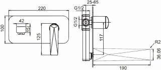 Смеситель встраиваемый Boheme Venturo для раковины чёрный/хром 375-B
