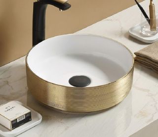 Раковина CeramaLux C1055-1 бело-золотая 36.5 см