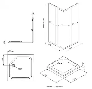 Душевой уголок Triton Вента-Хром-Вельвет Щ0000067980 80x80 см на поддоне профиль хром стекло матовое