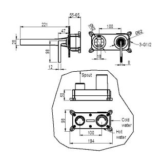 Смеситель для раковины Boheme  Duo из стены 2х-позиционный MATT GOLD золото