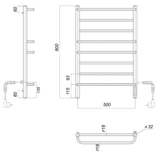 Полотенцесушитель электрический Domoterm Орфей DMT П8 500x800 EK R хром