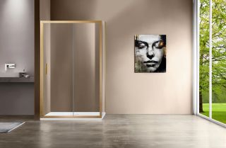 Душевой уголок Vincea Garda VSR-1G8014CLG, 1400*800, брашированное золото, стекло прозрачное