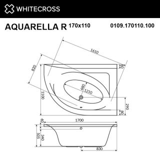 Гидромассажная ванна WHITECROSS Aquarella 0109.170110.100.SMART.CR правая 170x110 см Smart хром