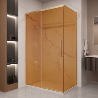 Душевой уголок Vincea Stella VSR-1ST9012GSG, 1200*900, брашированное золото, стекло янтарь