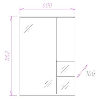 Шкаф-зеркало с подсветкой Onika Элита 206024 правый 60см коричневый штрокс