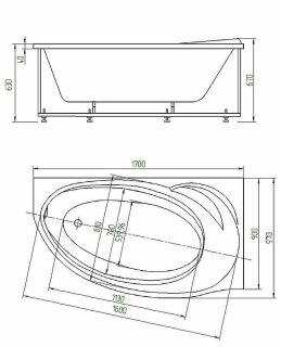 Акриловая ванна Aquatek Бетта BET170-0000083 170х97 см левая с фронтальным экраном вклеенный цельносварной металлический каркас