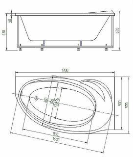 Акриловая ванна Aquatek Бетта BET170-0000100 170х97 см правая с фронтальным экраном сборно-разборный сварной каркас