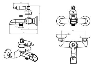Смеситель для  ванны Boheme Vogue хром Murano, черное_Комплект хром