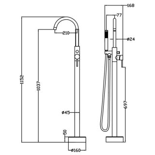 Напольный смеситель для ванны Swedbe Spira 4000 хром