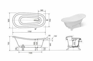 Ванна из литьевого мрамора Эстет Marcel silk ФР-00014617 170x80см белый матовый