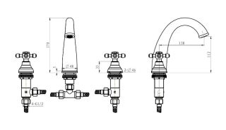 Смеситель для раковины Boheme на 3 отверстия ручка CRISTAL хром прямая 2шт._Комплект хром