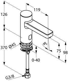 Электронный смеситель для раковины Kludi Zenta на одну подводку хром 3820505