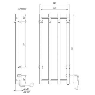 Полотенцесушитель электрический Domoterm Танго DMT 109-V4 36x92 EK R чёрный