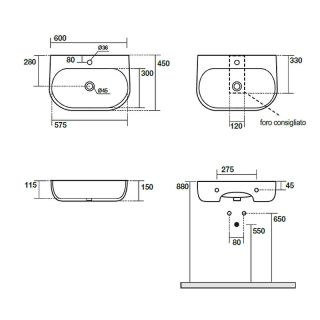 Раковина Kerasan Nolita 534101*1 белая 60 см