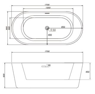 Акриловая ванна ABBER AB9209 170x80x60