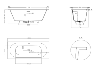 Ванна из искусственного камня Salini Ornella Axis Kit S-Sense 104713MRH 170x70см RAL снаружи
