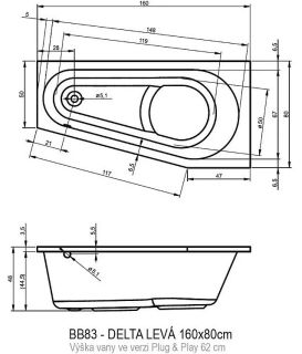 Акриловая ванна Riho Delta Plug and Play B067007005 L 160х80см белый