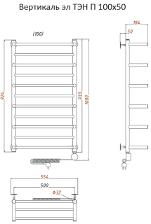 Электрический полотенцесушитель Тругор Вертикаль 1 П с полкой 100x50см хром Вертикаль1/элТЭН10050П
