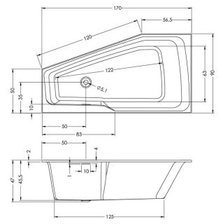 Акриловая ванна Riho Rethink Space Fall Plug and Play B113009005 R заполнение через перелив 170х90см белый