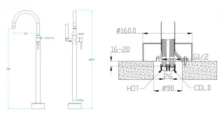 Напольный смеситель для ванны Boheme Uno 469-CB брашированная медь