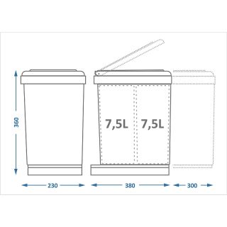 Система сортировки мусора Alveus ALBIO 1090332 10 2X7,5 L серый пластик