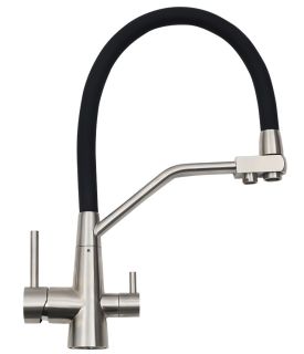 Смеситель для кухни Melana Uniqui MLN-610701 с гибким изливом и фильтром питьевой воды чёрный/сатин