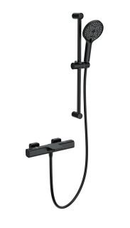 Смеситель для ванны с душевым гарнитуром Wonzon & Woghand Plate WW-C2017-A-MB с термостатом чёрный матовый