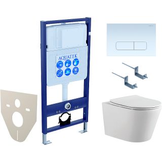 Комплект унитаза с инсталляцией Aquatek SET AQUATEK ВЕГА-1905-013 с сиденьем Микролифт и Белой клавишей смыва