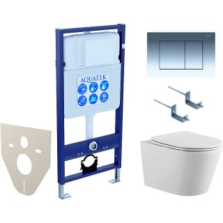 Комплект унитаза с инсталляцией Aquatek SET AQUATEK ПОЛАРИС-015 4в1 с сиденьем Микролифт и клавишей смыва хром