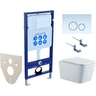 Комплект унитаза с инсталляцией Aquatek SET AQUATEK ЛИБРА N KDI21 с сиденьем Микролифт и клавишей смыва хром