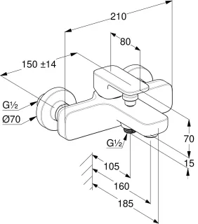 Смеситель для ванны Kludi Renon 42691N275 сталь оружейная брашированная