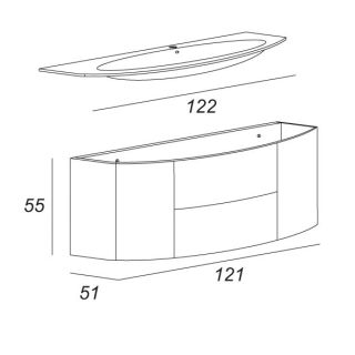 База под раковину Cezares с двумя выдвижными ящиками и двумя распашными створками 54861 Bianco lucido, 121x51x55