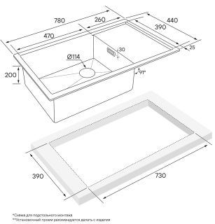 Мойка кухонная Paulmark Platte PM807844-GM воронёная сталь