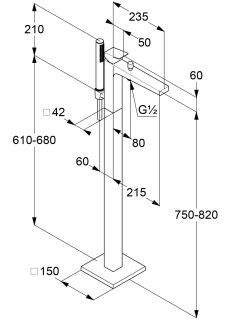 Напольный смеситель для ванны Kludi Decus 54590N275 сталь оружейная брашированная