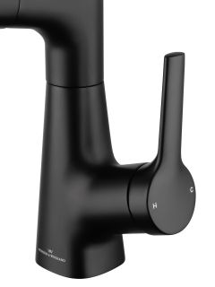 Смеситель для раковины Wonzon & Woghand WW-121B108-MB с выдвижным изливом чёрный матовый