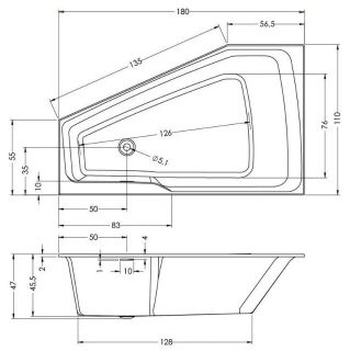 Акриловая ванна Riho Rethink Space Fall B115006005 R заполнение через перелив 180х110см белый