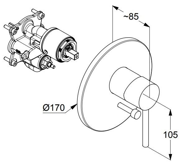 Встраиваемый смеситель для ванны и душа Kludi Bozz хром 386500576
