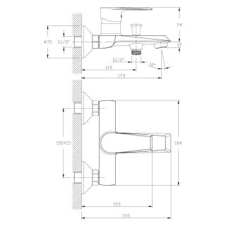 Смеситель для ванны/душа Rossinka RS28-31 Хром