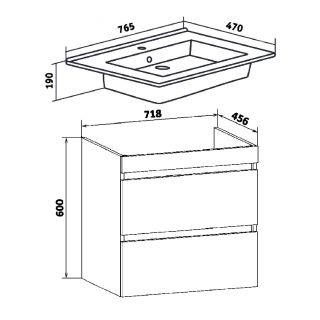 Тумба под раковину Runo подвесная серый бетон (под умывальник Оскар 75 Оскар 75) Манхэттен 75 (00-00001019)