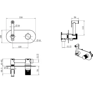 Гигиенический душ со смесителем Boheme Stick Spirale 127-GG.4 золото