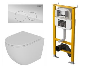 Комплект DQ Унитаз подвесной безободковый DT1396016, Инсталляция DI8050127, Клавиша DB1529001.2, хром (DS1391625)